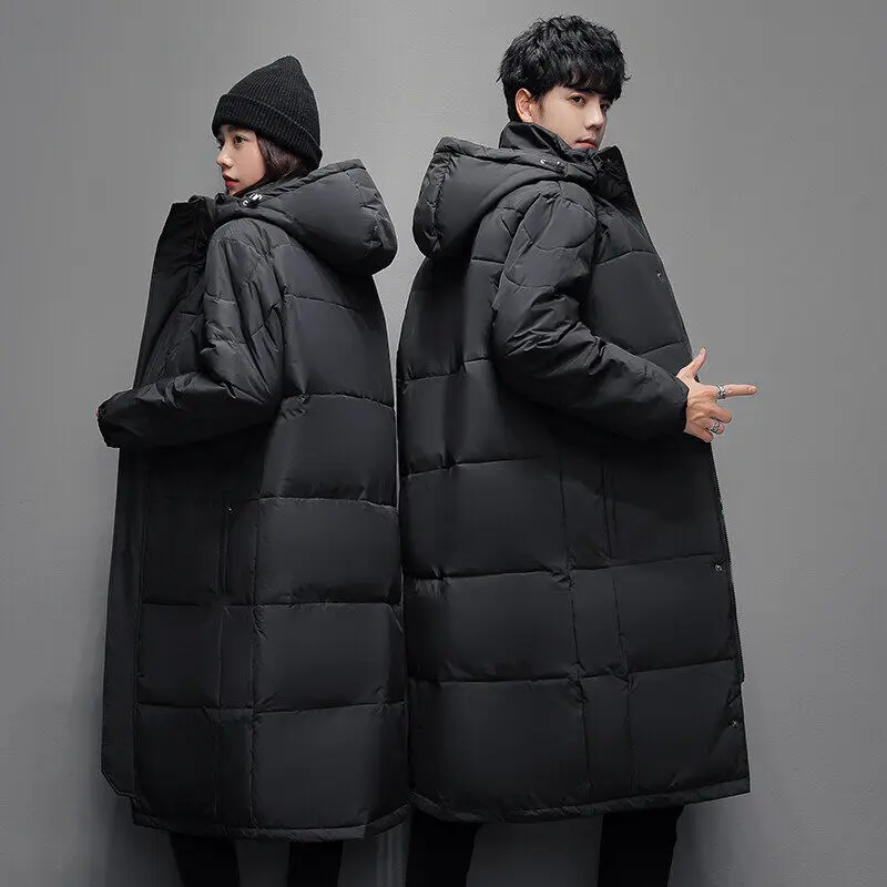 

Men Women Thick Hooded Long Parkas Solid Color Zipper Parkas Unisex Long Winter Padded Jacket Unisex Warm Down Jacket Parkas