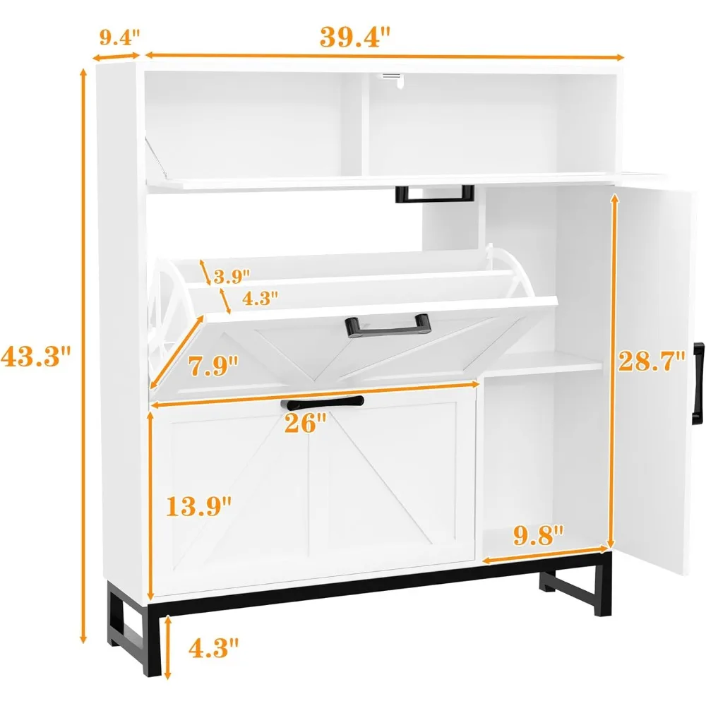 Shoe Storage Cabinet with 2 Flip Drawers, Slim Freestanding Shoe Cabinet, Shoe Rack Cabinet with Open Storage for Entryway