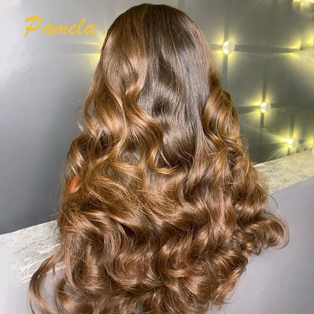 Honey Blonde Body Wave Wig, HD Transparente Lace Front Peruca de Cabelo Humano, Preplucked, Pronto para Vestir, 250% Densidade, Ombre, 13x6