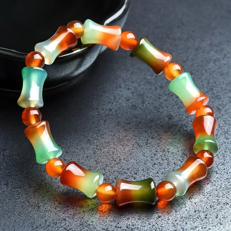 

Natural Jade Agate Colour Bead Bracelet Elastic Bangle Charm Jewellery Fashion Accessories Hand-Carved Man Woman Luck Amulet