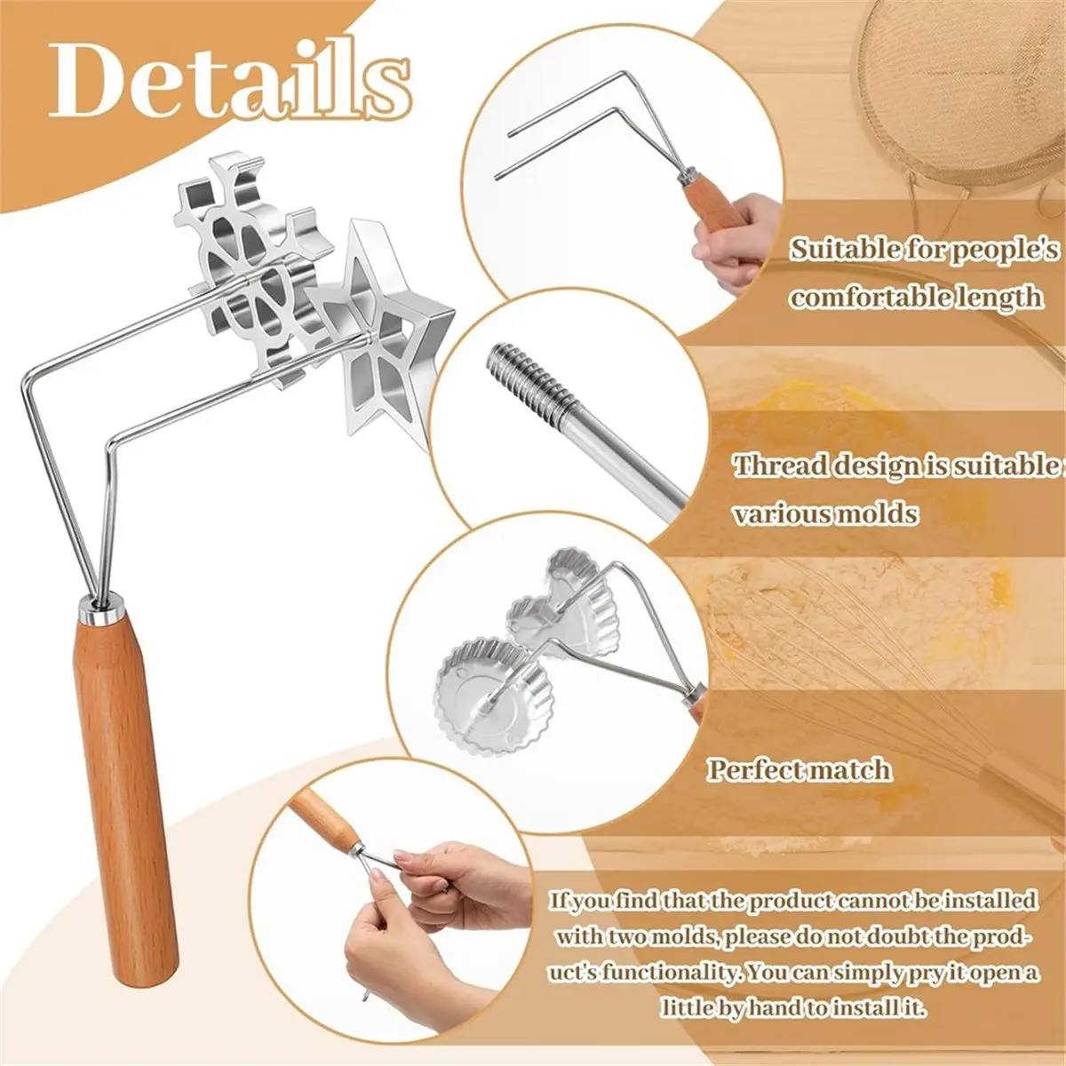 2026 New 6 Pcs Rosette Iron Mold Set with Double Headed Handle Bunuelos Molds,Timbale Cookie Mold Tool for Waffles Cakes Biscuit