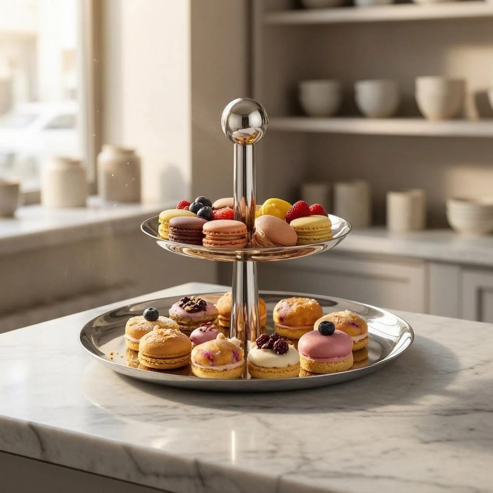 Mirrored Tray Stand Seamless Edges 3 Tier Serving Tray Tiered Dessert Display Rust-Proof Tableware Sturdy