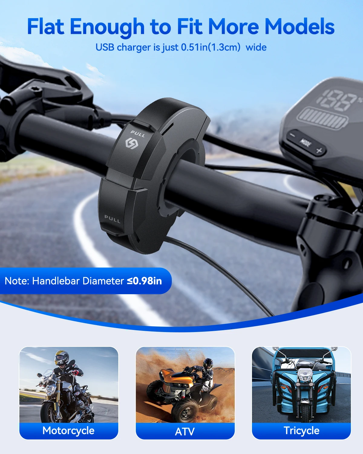 Anchtek-Carregador Rápido USB para Motocicleta, Tomada Impermeável com Porta para Celular Tipo C, Tomada de Energia, Carregadores Móveis Plug para Moto, 12V