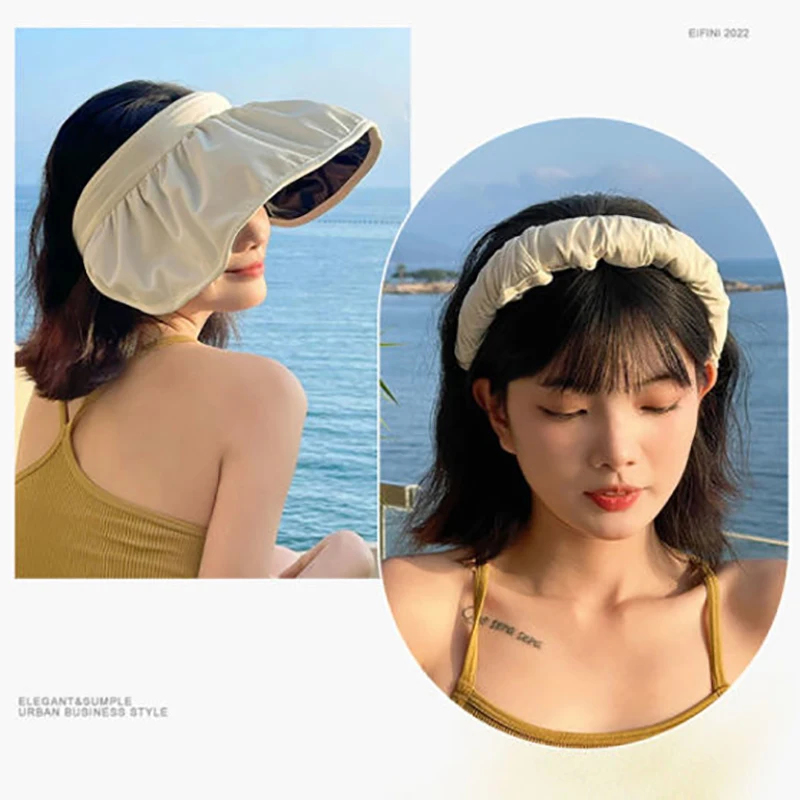 Summer Sunscreen Shell Sun Hat Women Wide Brim Foldable Visors Korean Head Band Outdoor UV Protection Beach Hair Hoop Shade Hats