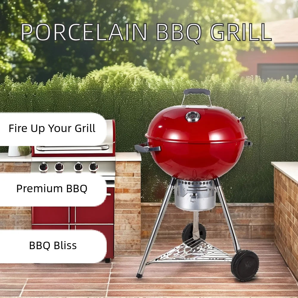 FAVOUR High Quality 22-Inch Porcelain Enamel Camping Charcoal Grills Outdoor Steel Pizza BBQ Kettle with Galvanized
