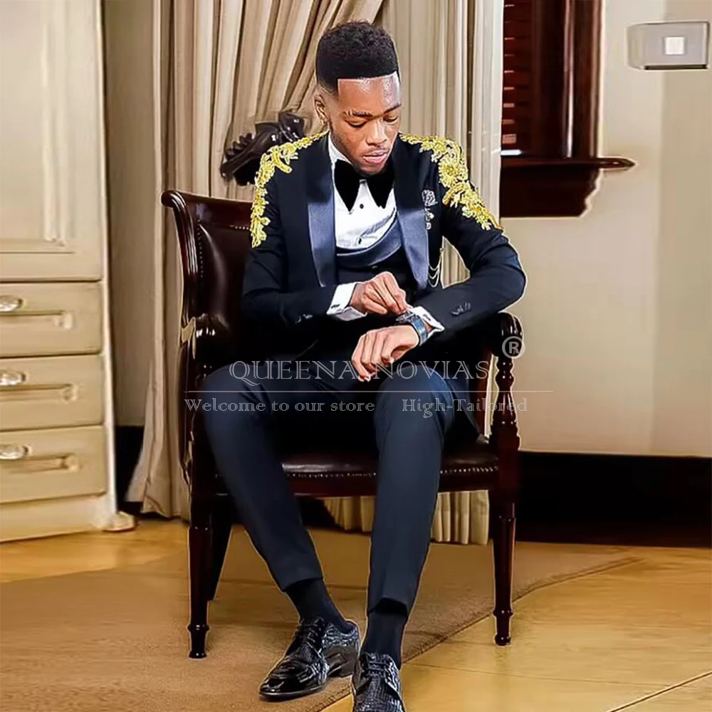 

Luxury Men Wedding Suits Groom Sparkly Diamond Beaded Embroidered Prom Blazers Customized 2-Piece Set Man Tuxedos Costume Homme