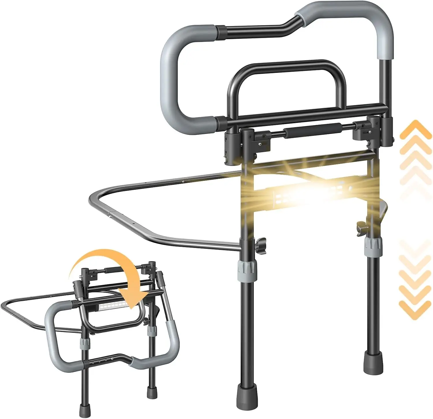 

Складные защитные ограждения для кровати для пожилых людей с сенсорной подсветкой и карманом для хранения, регулируемая высота, простое складывание одной рукой