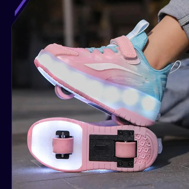 أحذية دوارة للأولاد والبنات بإضاءة LED لشحن USB للأطفال أحذية تزلج كاجوال أحذية رياضية للأطفال أحذية رياضية