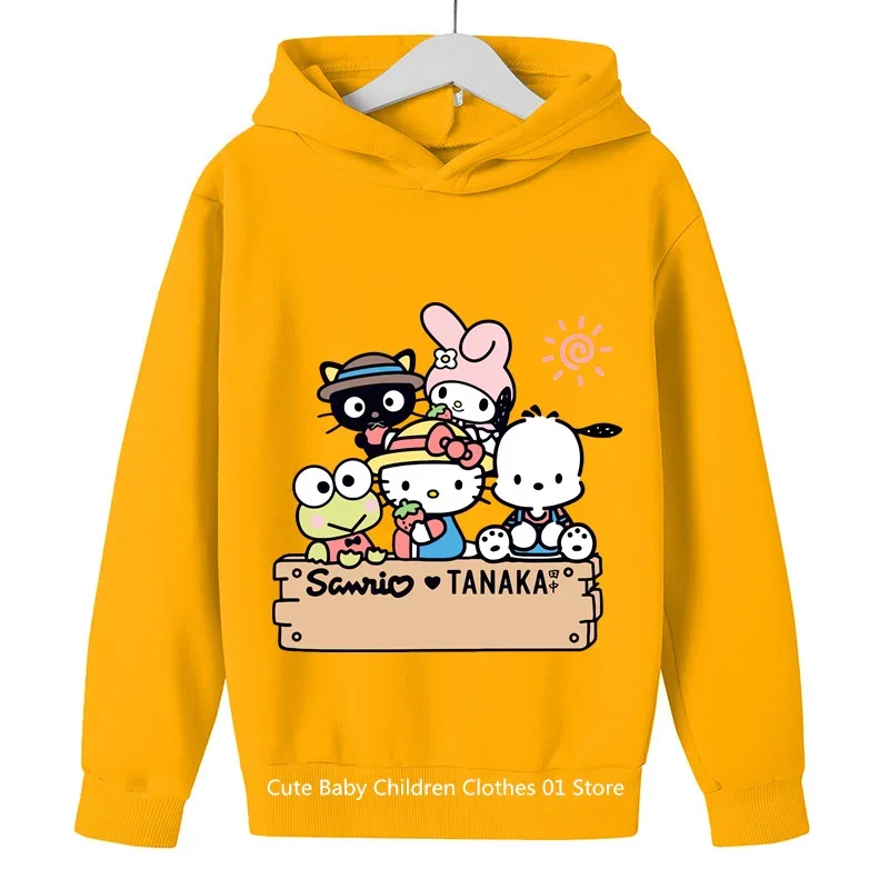 2024 Cute Anime Hello Kitty Kids Girls Hooded Hoodie Fashion Boys Casual Student Teen Casual Top Ages 1-14 Outdoor