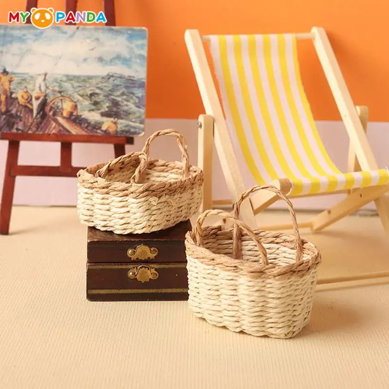 1:12 Dollhouse Miniature Hand-woven Storage Basket Vegetable Food Woven Frame Kitchen Model DIY Doll House Decor Accessories