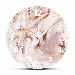 Rose Gold Marble Pinkish Texture Printed Wall Clock For Bedroom Luxury Marble Pink Watercolor Background Contemporary Wall Watch