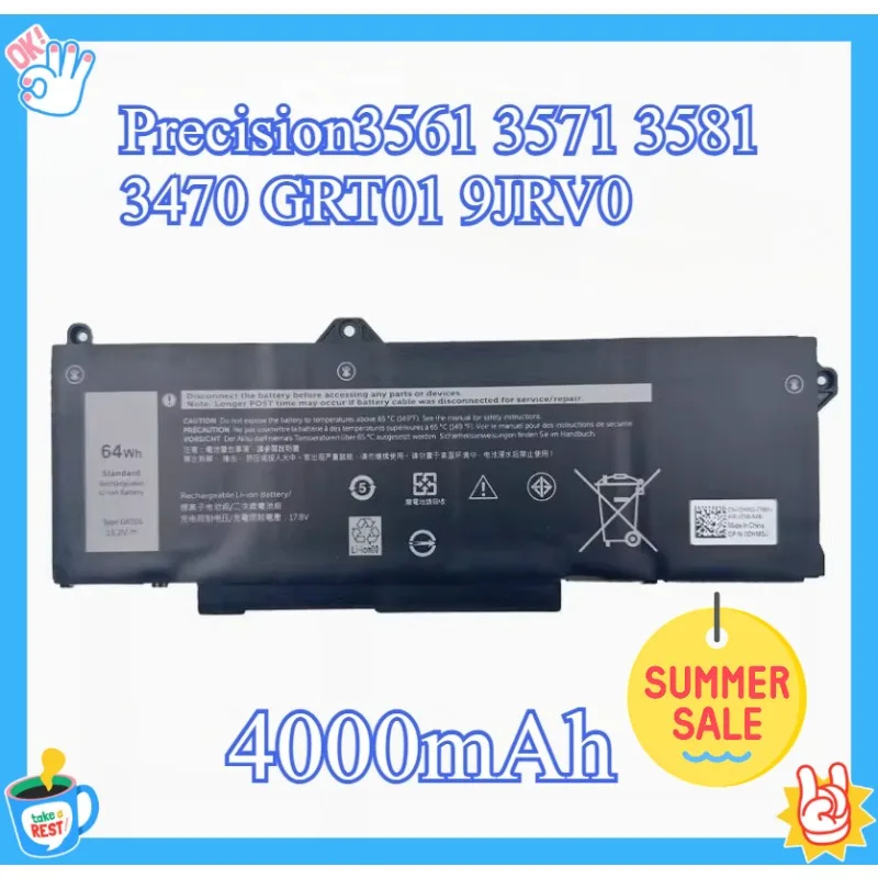 4000mAh Replacement Laptop Battery Part Number For Dell GRT01, 9JRV0, 3561, 3571, 3581, 3470