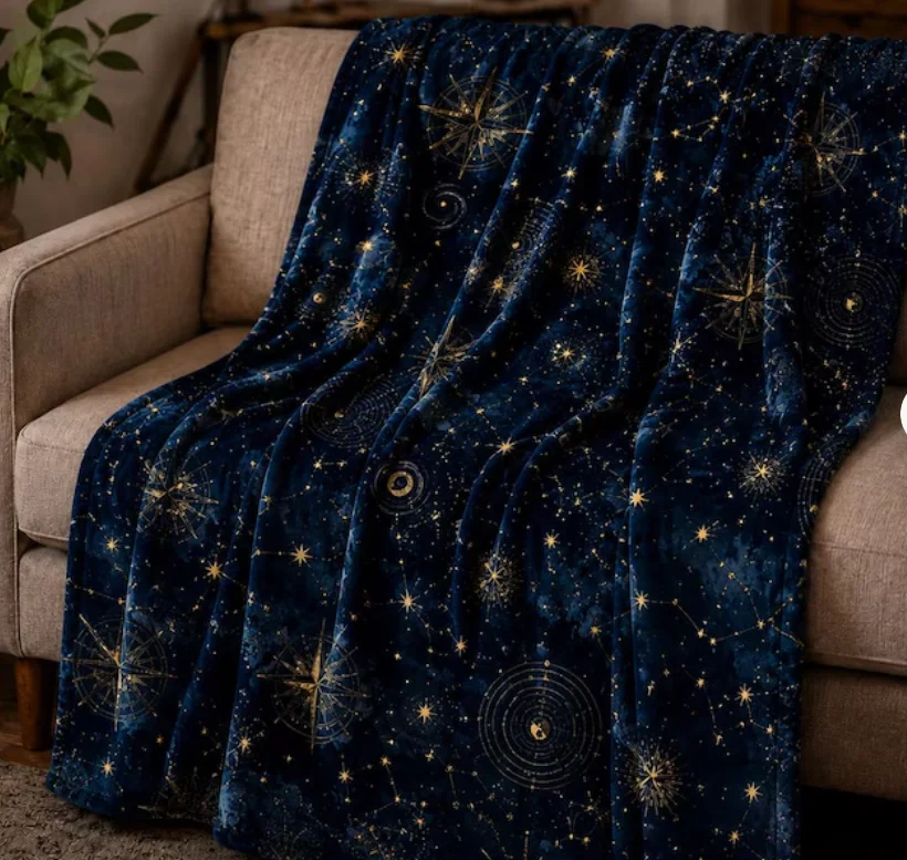 Celestial Velvet Throw Blanket Compass Rose Blanket Vintage Astronomy Decor Dark Academia Blanket Whimsigoth Couch Throw