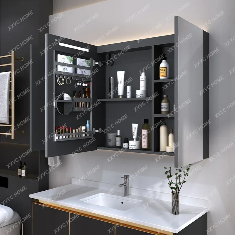 A Wall Mounted Mirrored Cabinets Grey Bathroom Vanity Sale Soft Black Carcase Silver White LED Light Copper Customized Style