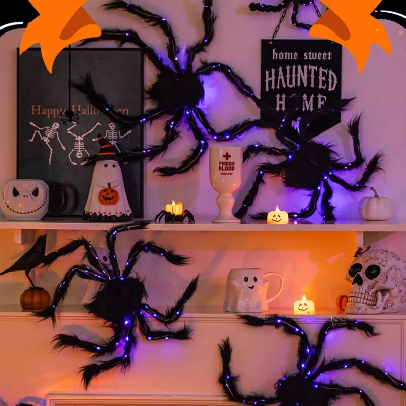 30cm New Halloween Glowing Plush Spider Cute Kawaii Doll Tricky Props Scene Setting Ornament Collection Desktop Display Gift Toy