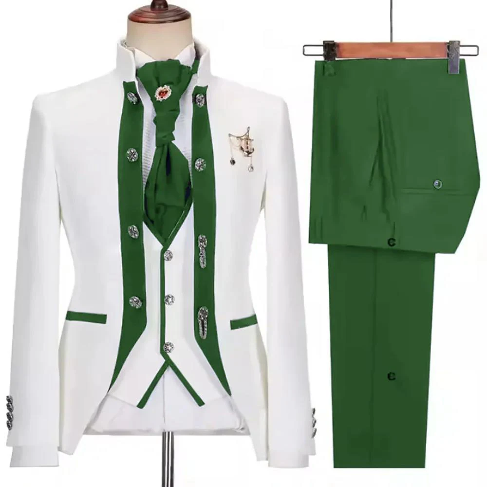 Temperament 3-piece Men's Suit Wedding Groom Tuxedo (Blazer+Vest+Pants) Elegant Men's Stage Costume Special Occasion Gowns