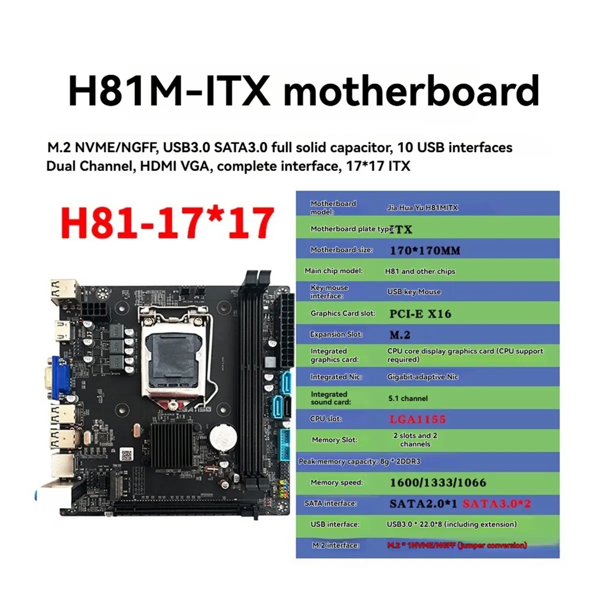 ~【A384Z】H81M ITX Placa-mãe Desktop PC Laptop LGA 1150 DDR3 16GB M.2 NVME SDD USB 3.0 Placa-mãe de computador