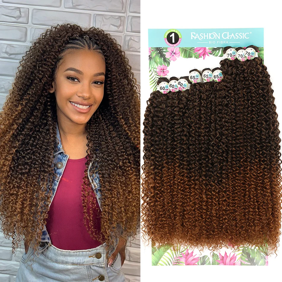 BOL Synthetic Afro Kinky Curly Hair Bundles 24 26 28Inch 300g Organic Fiber Jerry Curly Hair Extensions Braiding Weave Hair