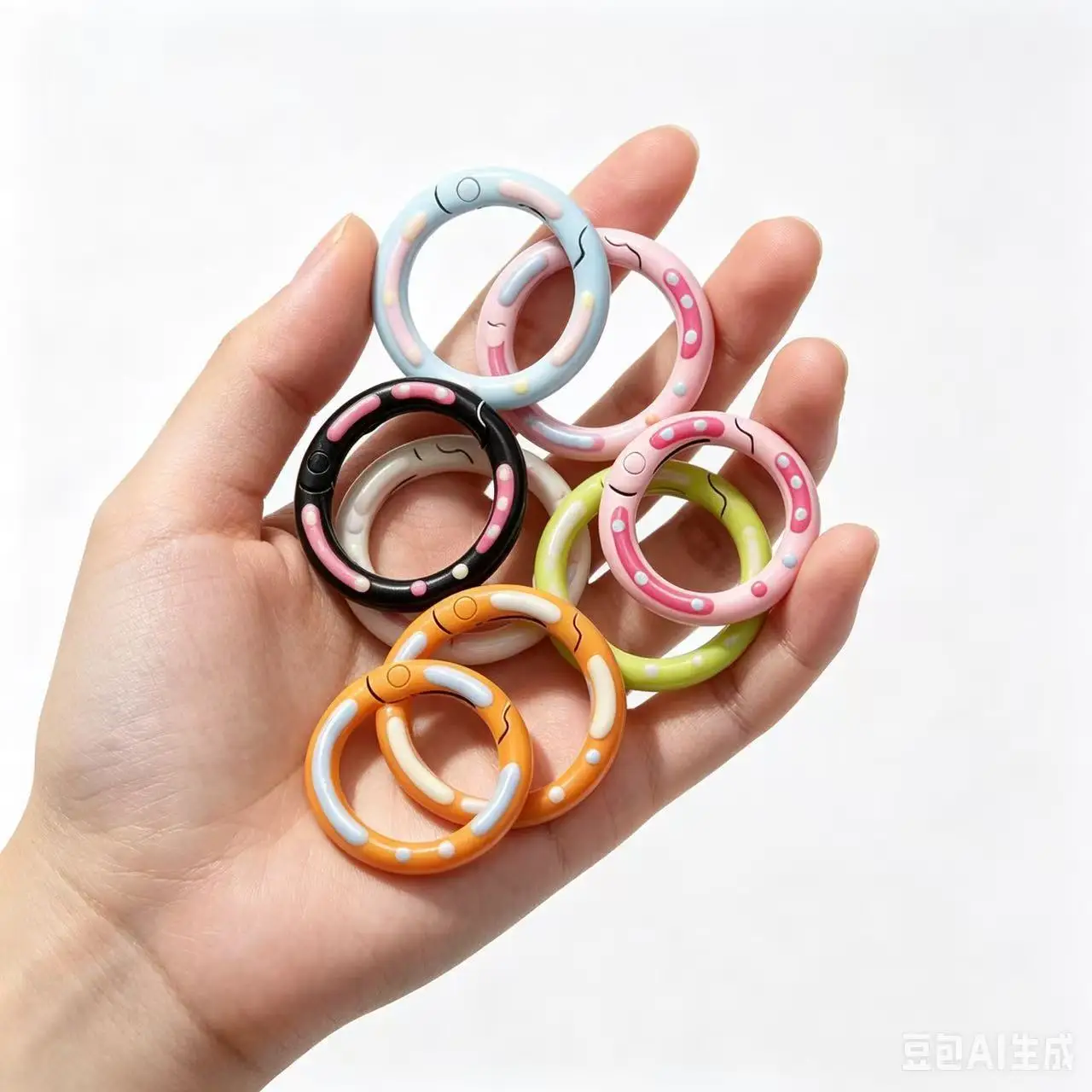 10pcs 24mm Mixed Color Sweet Donut O Ring Spring Clasp Openable Round Keychain Clips For DIY Hang-up Ring Buckle Connector