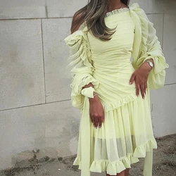 Customized Elegant Off The Shoulder Chiffon Evening Dress Temperament A-Line Knee Length 3/4 Sleeves Bespoke Occasion Gowns