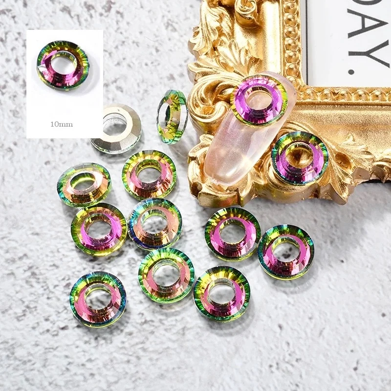 10PCS/Bag 10mm Round Hoops Angel Cosmic Ring Stone Glass Crystal Nail Art Pendant For Jewelry Earrings Bracelet Accessories