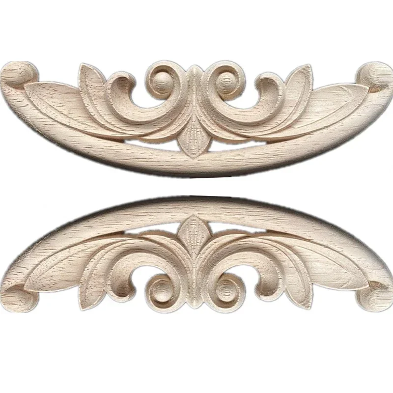 2PCS 19cm Natural Wood Appliques Square Flower Carving Decals Decorative Wooden Mouldings for Cabinet Door Furniture Decor Craft