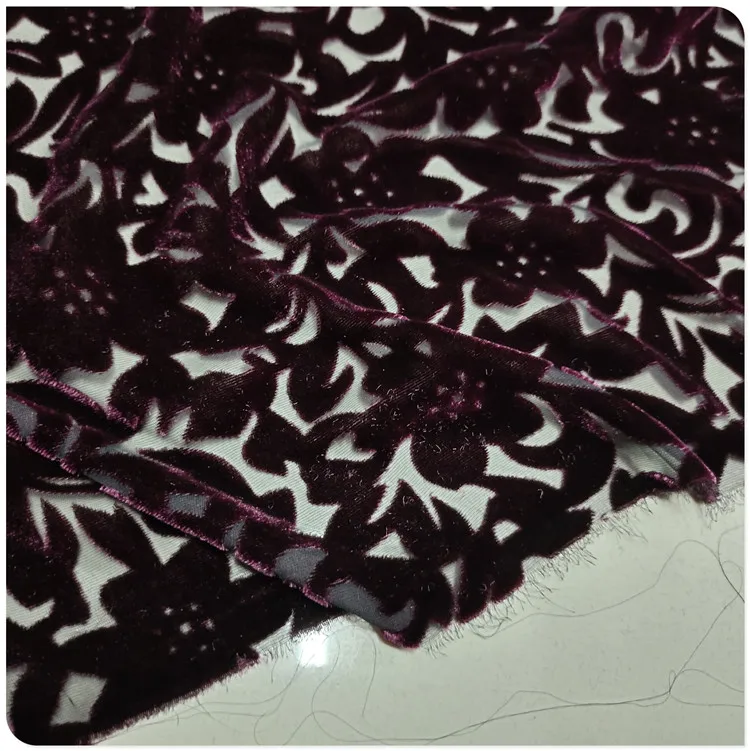 Dark Purple Flower Silk Velvet Fabric Cotton Cloth Dress Shirt Clothing Fabric 10302