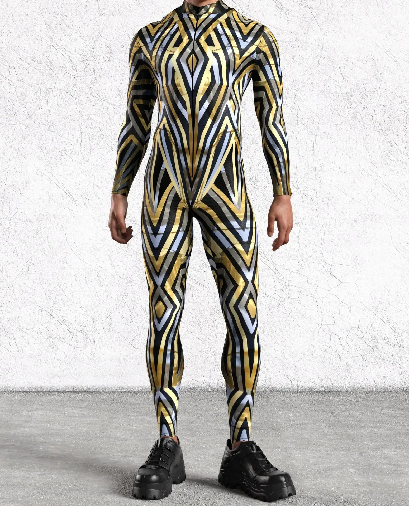 Herren Sexy Bunter Print Bodysuit Punk Morphsuit Halloween Roboter Zentai Anzug Feiertagsparty Jumpsuit Rave Cosplay Kostüm – Detail 6