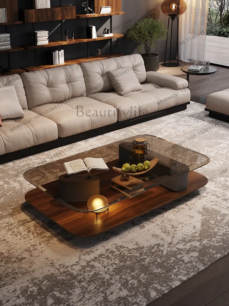 

FGHome Art Walnut Wood Grain Coffee Table Simple Modern Oval Living Room Solid Wood Coffee Table Designer