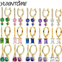 925 Sterling Silver Needle Colorful Water Drop Small Hoop Earrings for Women High Grade CZ Gold Earrings Wedding Luxury Jewelry