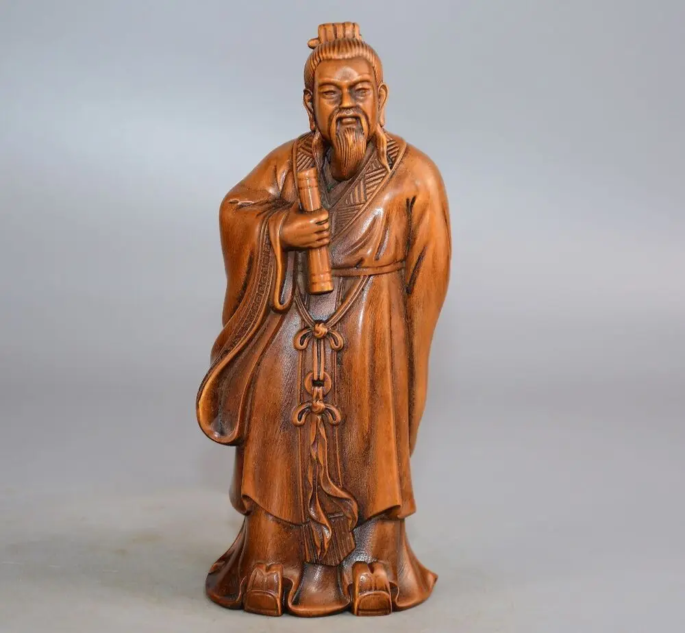 

Chinese Boxwood Wood Carving Confucius Statue Wooden Sculpture Home Decor Art