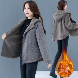 Two-Sided Put On Women's Coat Tops New 2022  Add Velvet Thicken Grain Fleece Winter Jacket Loose Hooded Keep Warm Outerwear