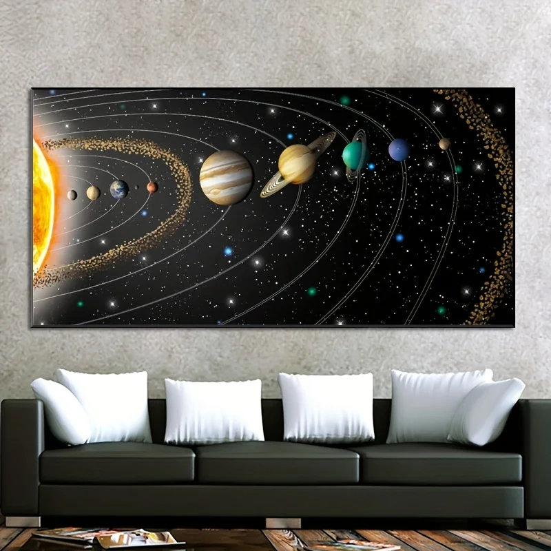 

1pc Solar System Planets Canvas Painting Universe Art poster Printed Living Room Home Decor 19.69x39.37 inches, no frame