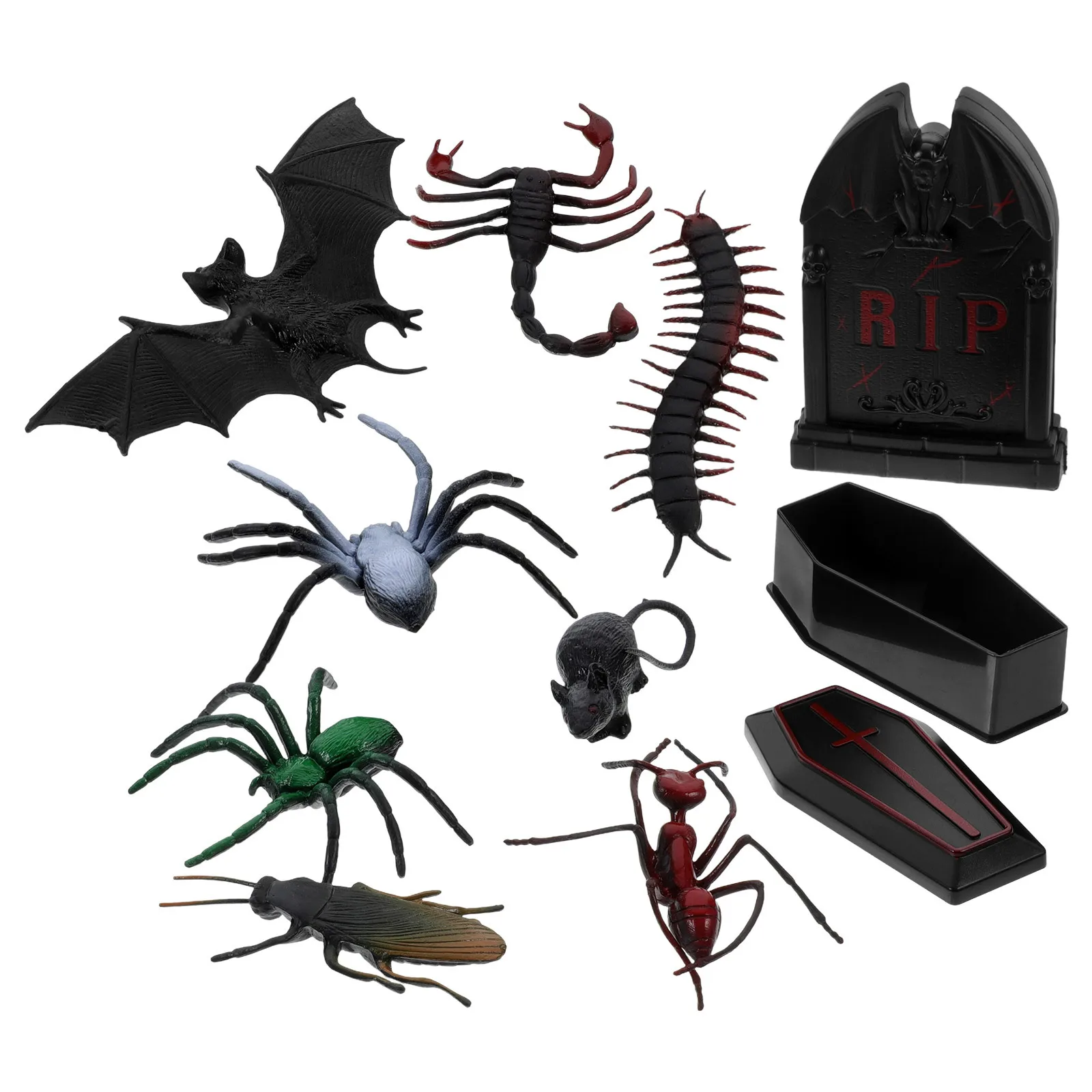 1 conjunto 1 conjunto de decorações em miniatura para halloween, casa assombrada, caixão, animal, cena assustadora, casa de bonecas, adereço, mini aldeia de halloween
