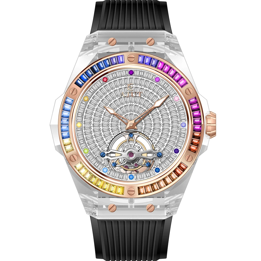 

AJUT автоматические мужские часы с турбийоном, корпус с сапфировым стеклом, роскошные мужские часы с летающим турбийоном 0521