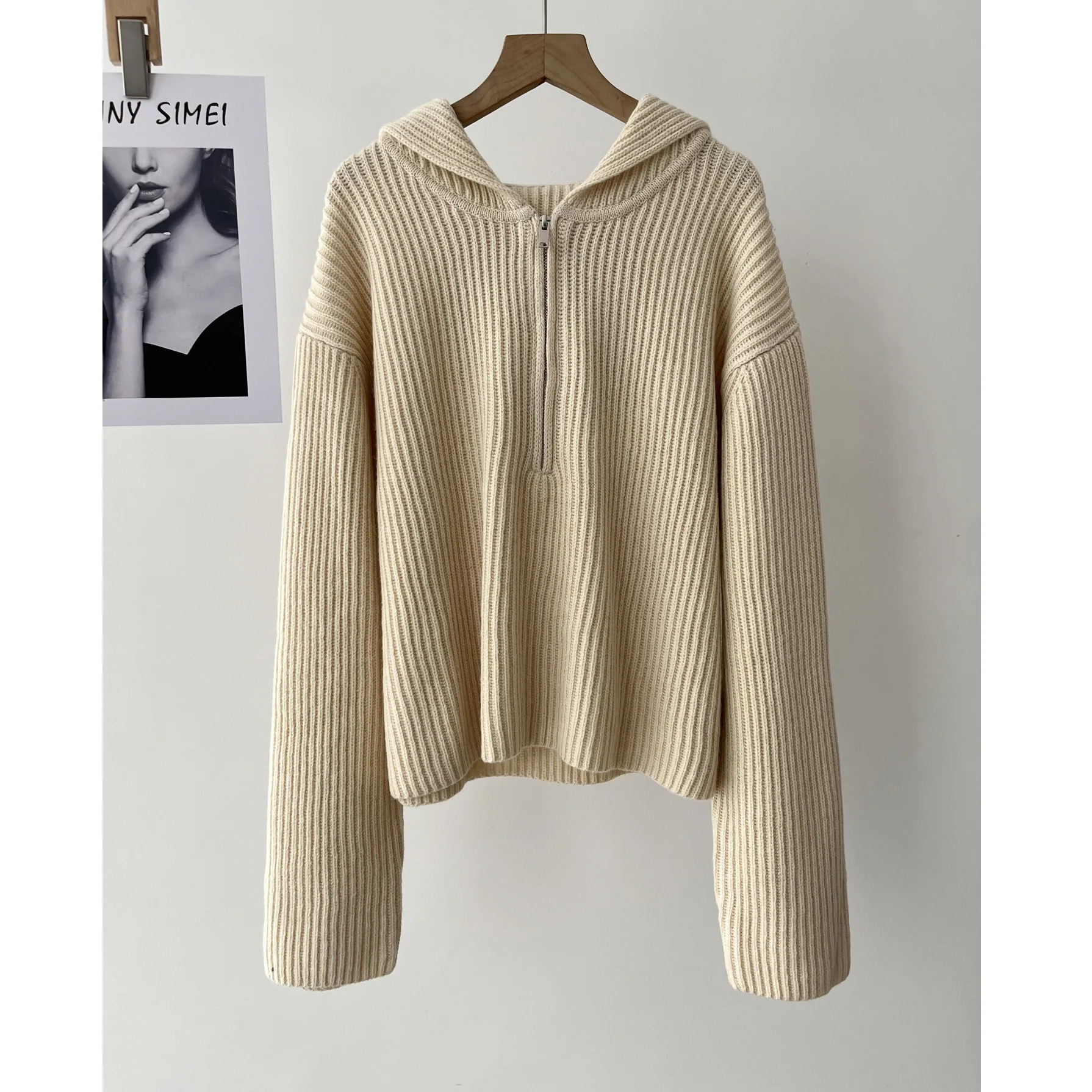 

Женский повседневный вязаный свитер с капюшоном и длинными рукавами в ленивом стиле, осень 16a-1634