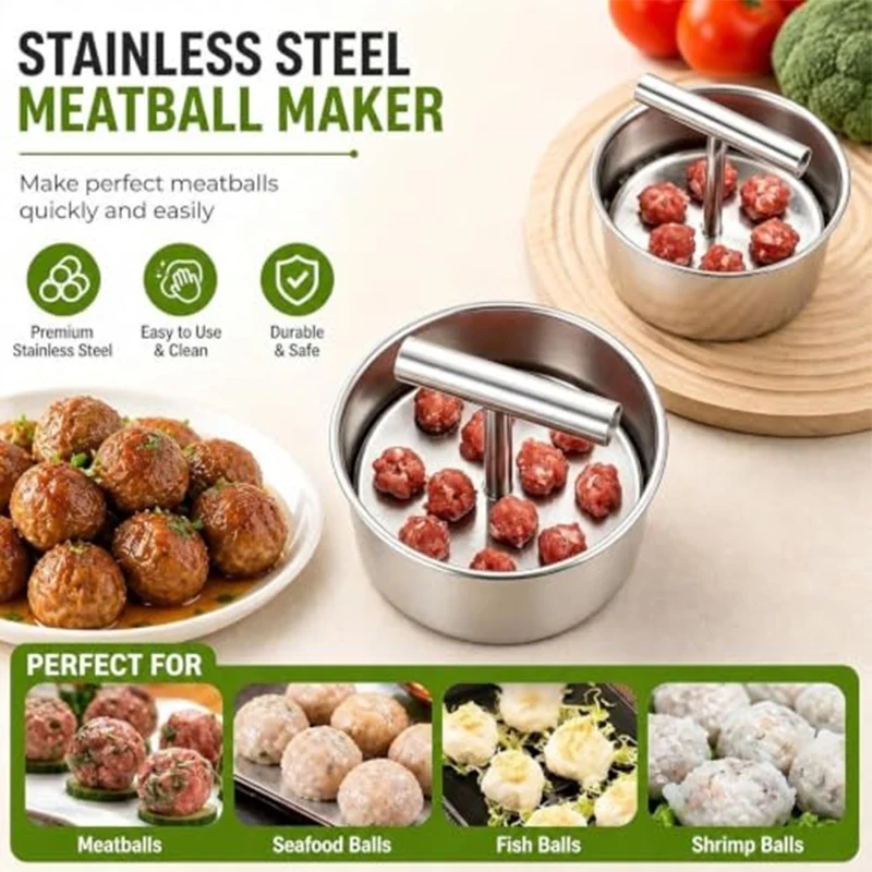 Stainless Steel Pill Press Meatball Dumplings Press Tool Hand Pressed Beef Meatball Tools Press Household Kitchen Accessories