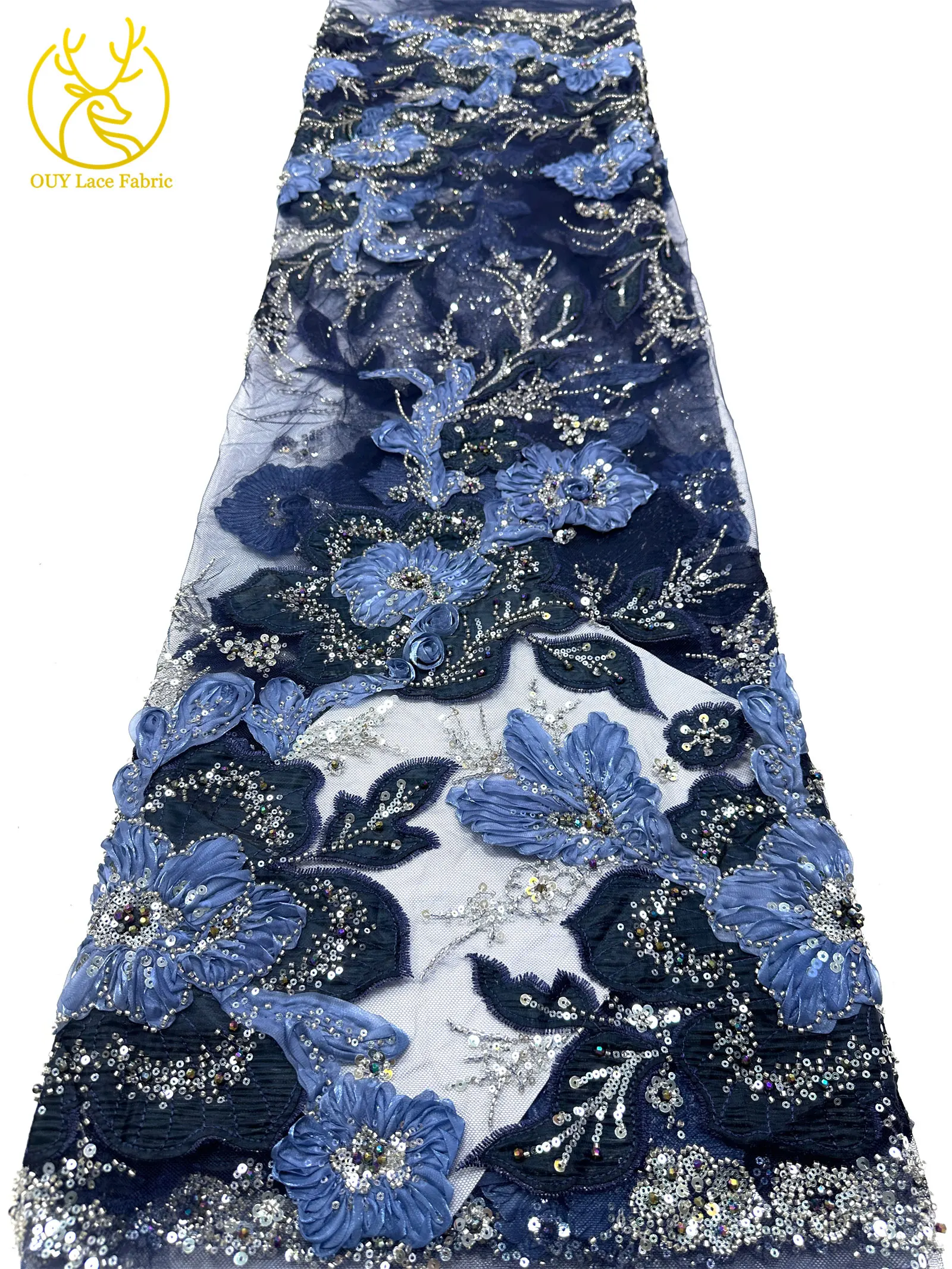 3D Handgefertigter Stickerei-Tüll-Spitzenstoff 2026 Afrikanischer Pailletten-Perlen-Spitzenstoff Nigerianischer Brautkleid-Spitzenstoff DIY Nähstoff – Detail 22
