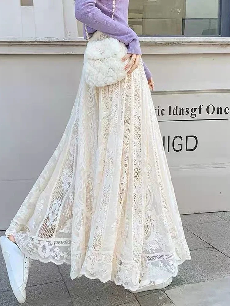 Retro High Waist Lace Half Skirt Women's Casual Style A-Line Skirt Inner Wear Bottoming Skirt Hip Concealing Slimming Qipao