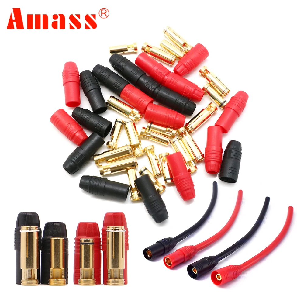 1pair Amass AS150 Male Female Anti Spark Connector 7mm Gold Plated Banana Plug Set For Battery ESC And Charge Lead For RC Toys