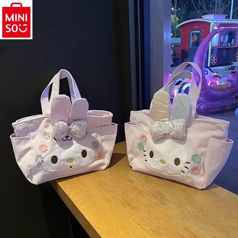 Miniso Sanrio Cartoon Melodie Canvas Lunchbox Tas, Lunchtas, Handtas, Student Bento Handtas