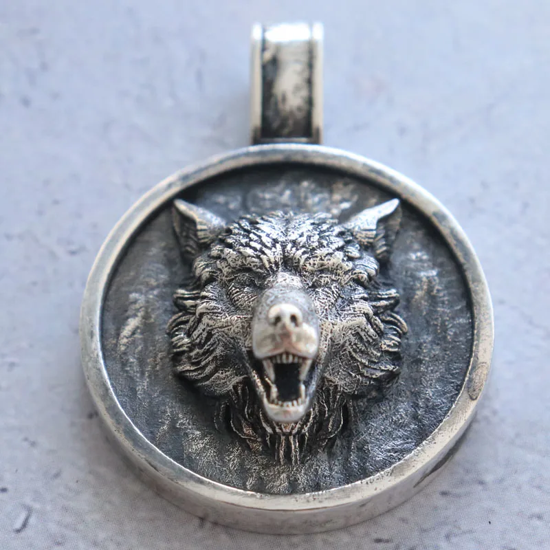 

34g 3D Wild American Gray Wolf Amulet Vintage Jewelry For Men Pendant Customized 925 SOLID STERLING Silver Black Gold Pendant