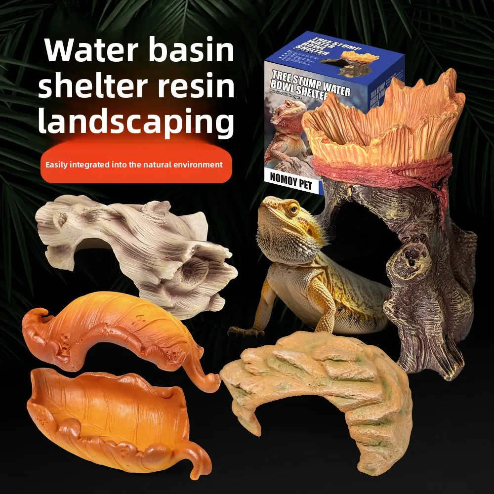 

NOMOY 3-in-1 Reptile Hideout & Basking Platform-Resin Cave with Sunbathing Dock for Turtles,Lizards&Geckos,Terrarium Decoration