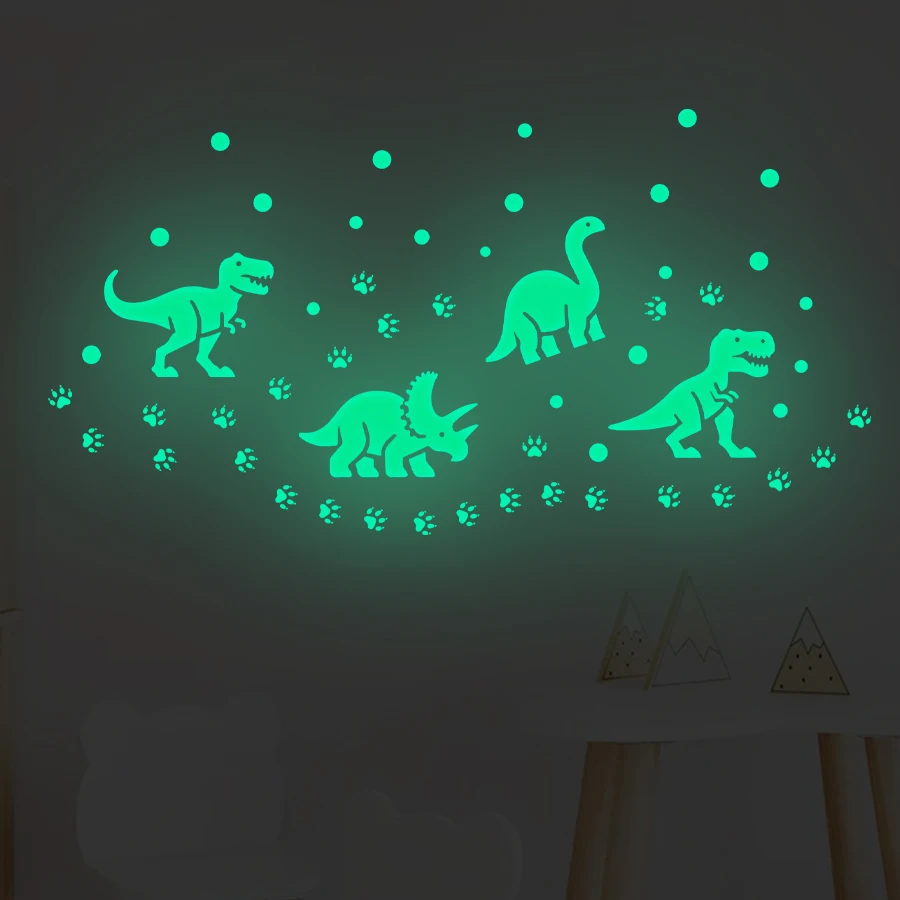 Luminous Dinosaur Stars Wall Stickers for Kids Rooms Home Decoration Living Room Decor Fluorescent Decals Glow in the Dark