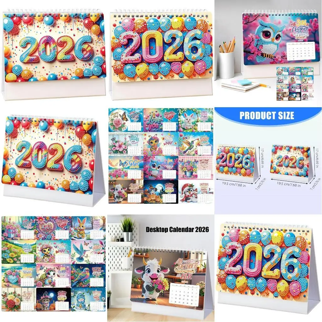 

H9EB Resin Rhinestones Calendar Friendly 2026 Crystal Calendar Artistic Time Management Tool With Long Lasting Design