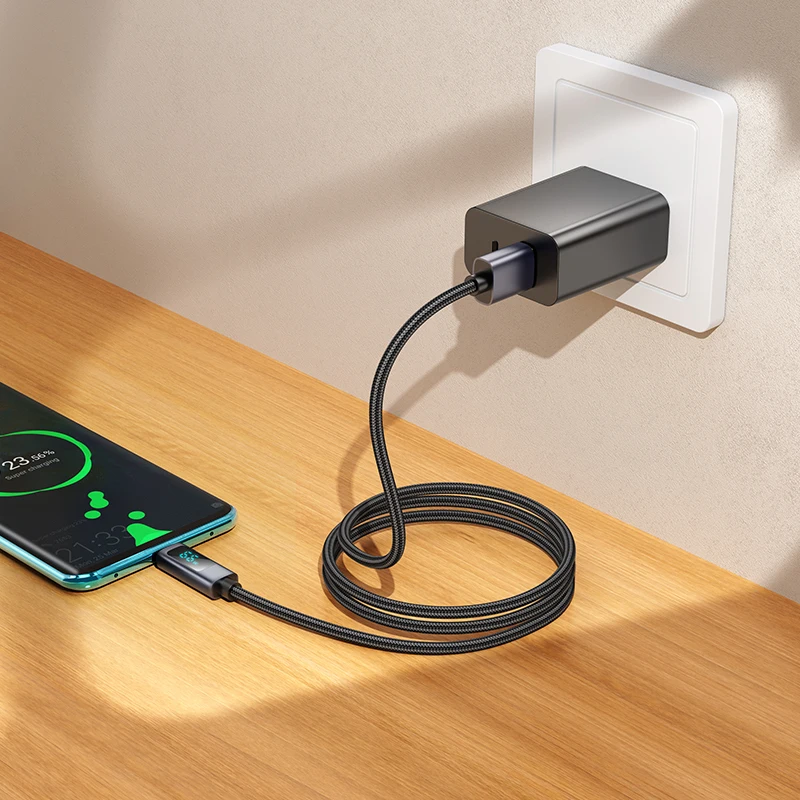 HOCO 5A USB A a tipo C Cable de carga rápida para teléfono iPhone 16/15 Pro Max pantalla Digital LED Cable de teléfono p