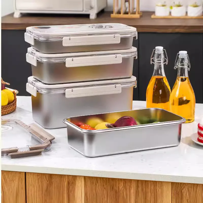 SUS304Stainless Steel Crisper Refrigerator Storage Portable Multi-Purpose Camping Box Side Dish Household Box Set