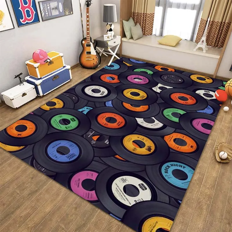 

Music CD Notes Piano Guitar 3D Printed Carpet Living Room Sofa Area Children's Crawling Floor Mat Kitchen Door Edge Non slip Mat