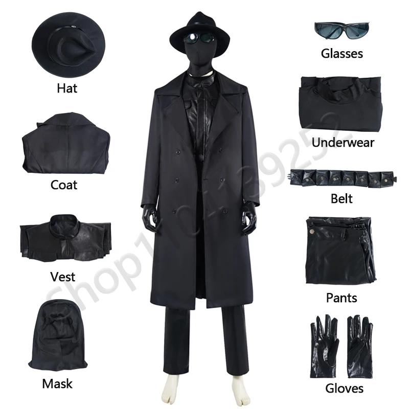 Superhero Peter Parker Cosplay Costumes The Spider Noir Combat Suit Black Clothing Adult Men Disguise Halloween Carnival Outfit