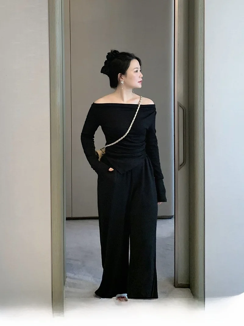 

Брюки ML Jasmine больших размеров, вязаные, с высокой талией, широкими штанинами, длинные, облегающие, струящиеся, в пол, повседневные, для женщин больших размеров